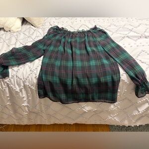 Talbots Green and Black Plaid Women's Top